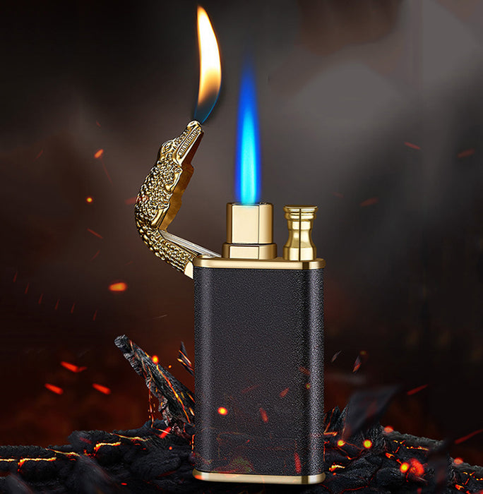 Creative Blue Flame Lighter Dolphin Dragon Tiger Double Fire Metal Winproof Lighter Inflatable Lighter